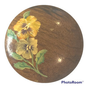 Vintage Hand-Painted Floral Myrtlewood Wooden Pin (1.75")-Oregon Coast Souvenir